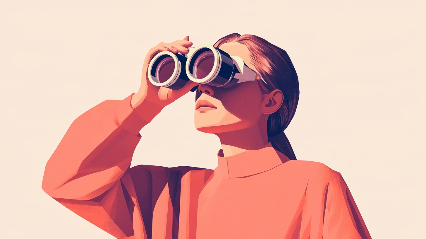 Illustration of a woman looking through binoculars